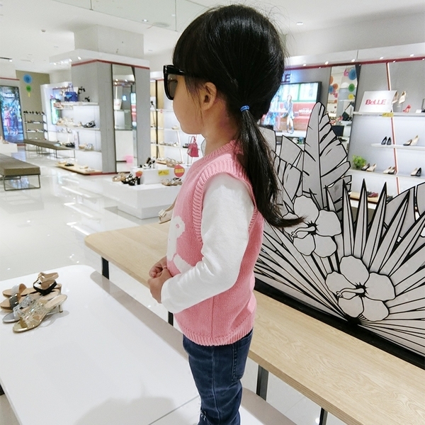 Детска жилетка за момичета с О-образна яка, в черен, червен, розов и жълт цвят с изображение