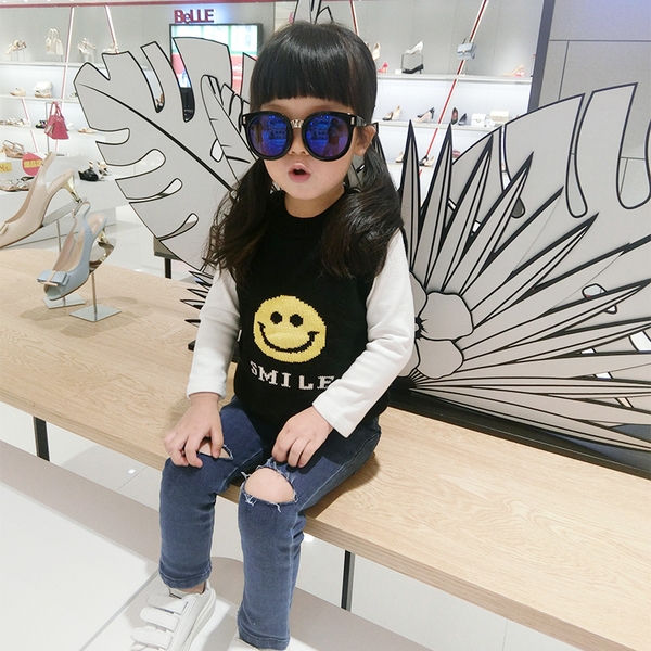 Детска жилетка за момичета с О-образна яка, в черен, червен, розов и жълт цвят с изображение