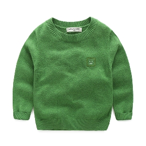 Изчистен дебел пуловер за момчета и момичета в зелен, бежов, сив и син цвят с О-образно деколте