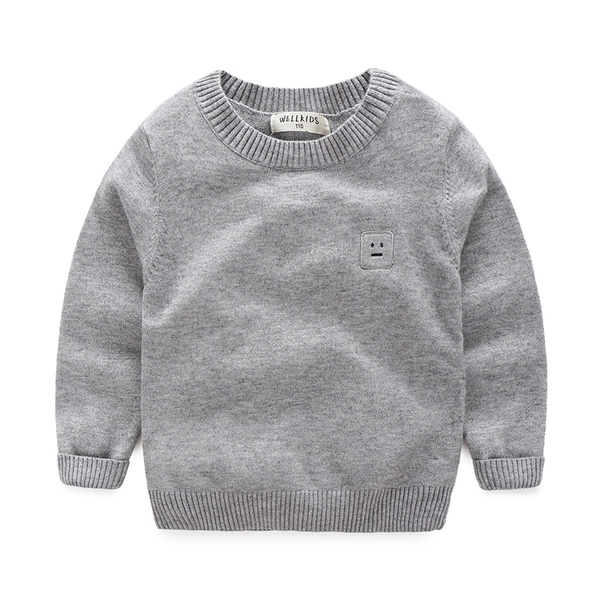 Изчистен дебел пуловер за момчета и момичета в зелен, бежов, сив и син цвят с О-образно деколте