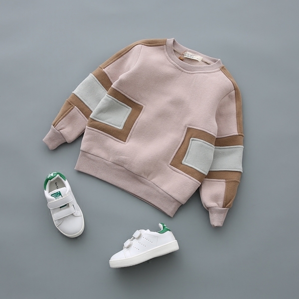 Стилна блуза за момичета в розов, син, сив и черен цвят с О-образно деколте, широка