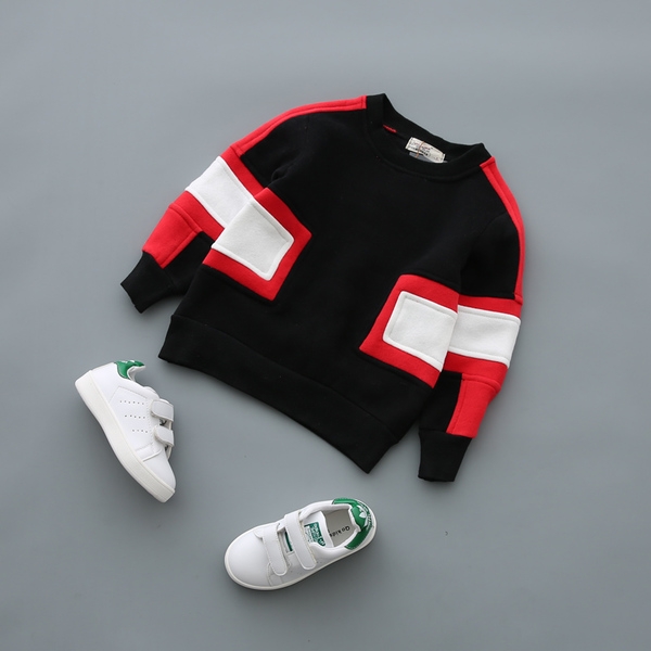 Стилна блуза за момичета в розов, син, сив и черен цвят с О-образно деколте, широка