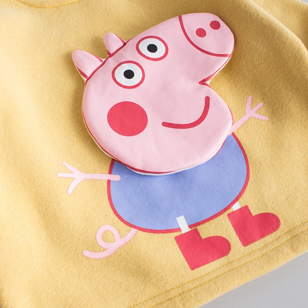 Детска блуза за момичета в жълт, розов и сив цвят с О-образно деколте с бродирано прасенце