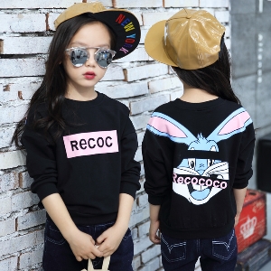 Детски блузи за момичета в бял. розов и черен цвят с О-образно деколте с надписи и картинки