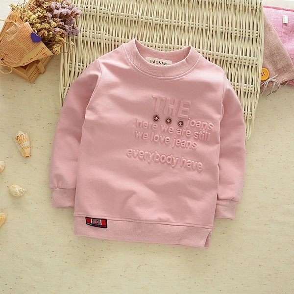 Детски дебел суичер за момичета с О-образно деколте в сив, сив и розов цвят с надписи