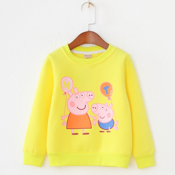 Детска дебела блуза за момичета с анимационни изображения в жълт, син, червен и зелен цвят, с О-образно деколте