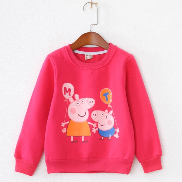 Детска дебела блуза за момичета с анимационни изображения в жълт, син, червен и зелен цвят, с О-образно деколте