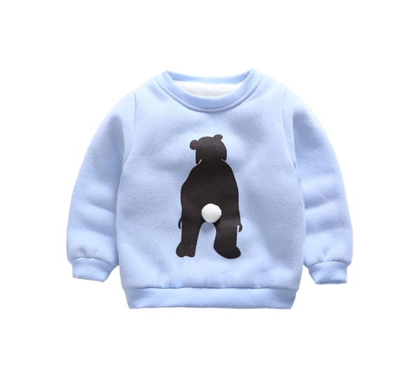 Детска блуза за момичета и момчета, дебела с картинка в зелен, червен, розов и светлосин цвят и О-образно деколте