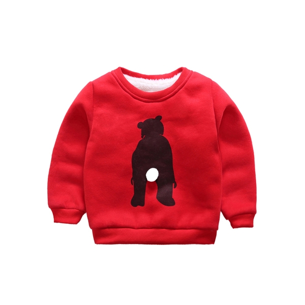 Детска блуза за момичета и момчета, дебела с картинка в зелен, червен, розов и светлосин цвят и О-образно деколте