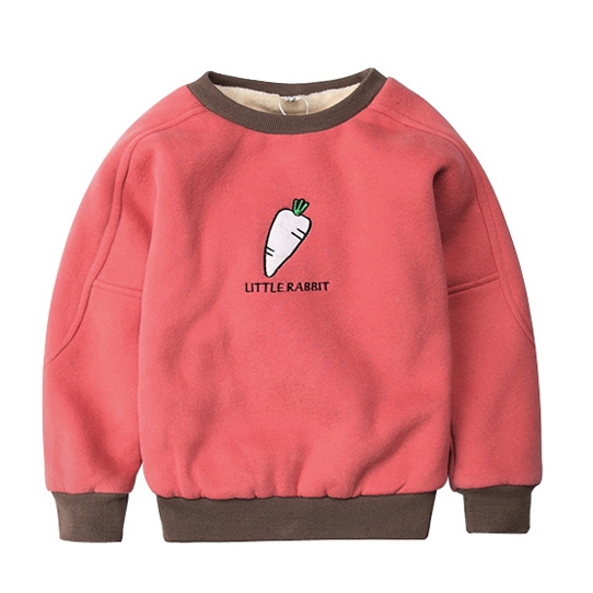 Детски суичер за момчета в червен, син, сив и тъмносин цвят с О-образна яка и декорация на морков и банан