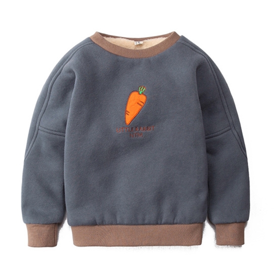 Детски суичер за момчета в червен, син, сив и тъмносин цвят с О-образна яка и декорация на морков и банан