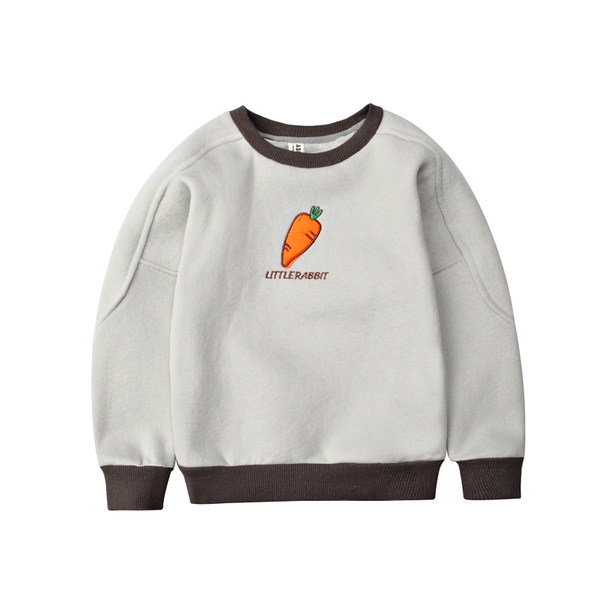 Детски суичер за момчета в червен, син, сив и тъмносин цвят с О-образна яка и декорация на морков и банан