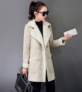 Γυναικείο  φθινόπωρο-χειμωνιάτικο παλτό με ζεστή επένδυση σε καφέ και άσπρο χρώμα
