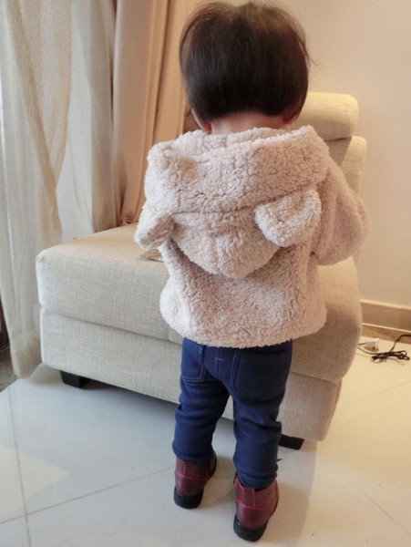 Детско пухено яке за момичета с качулка и ушички в бял, кафяв и бежов цвят