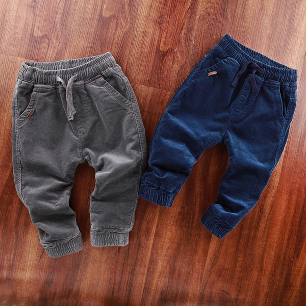 Детски панталони за момчета тип Слим с ластик, в син и сив цвят с джобове