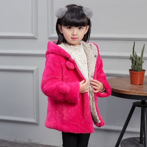 Детско зимно топло палто за момичета камуфлажно червено цикламено бяло с качулка 