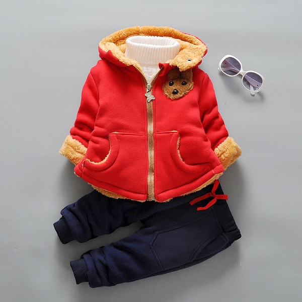 Детски есенен и зимен комплект от две части горнище с кадифена подплата и панталони различни цветови комбинации червени, жълти