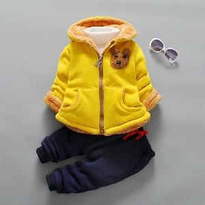 Детски есенен и зимен комплект от две части горнище с кадифена подплата и панталони различни цветови комбинации червени, жълти