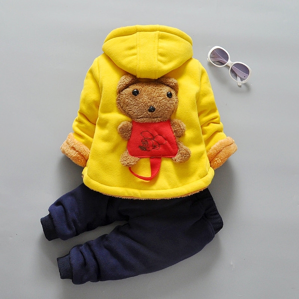 Детски есенен и зимен комплект от две части горнище с кадифена подплата и панталони различни цветови комбинации червени, жълти