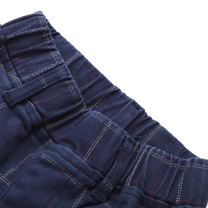 Детски тъмносини раирани панталони с ластик с джобове за момчета