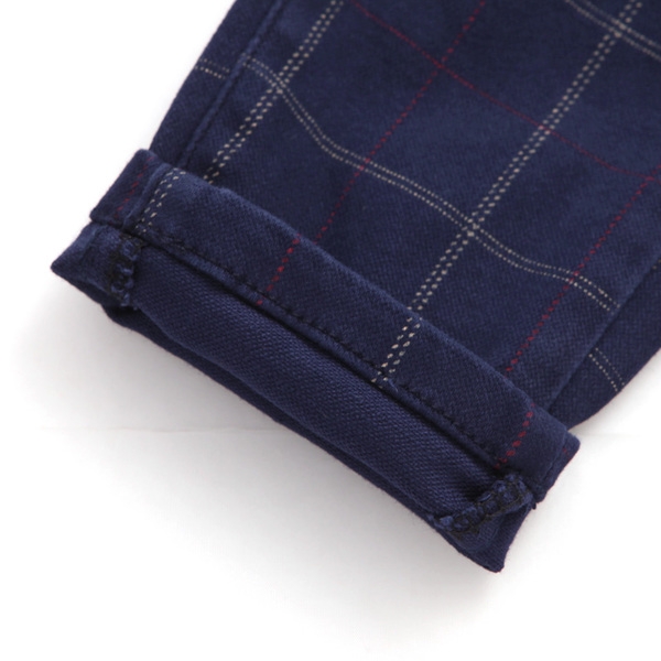 Детски тъмносини раирани панталони с ластик с джобове за момчета