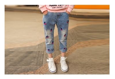 Детски дънки за момичета в няколко модела в черен, светолосин, син и тъмносин цвят - широки и тип Слим