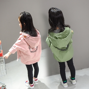 Детско стилно яке за момичета с качулка в розов и зелен цвят, тип - широк