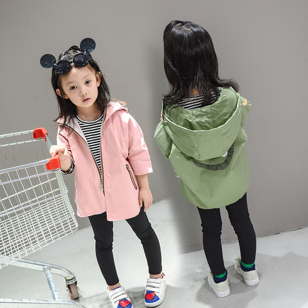 Детско стилно яке за момичета с качулка в розов и зелен цвят, тип - широк