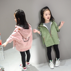 Детско стилно яке за момичета с качулка в розов и зелен цвят, тип - широк