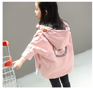Παιδικό μπουφάν για κορίτσια με κουκούλα σε ροζ και πράσινο χρώμα