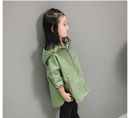 Детско стилно яке за момичета с качулка в розов и зелен цвят, тип - широк