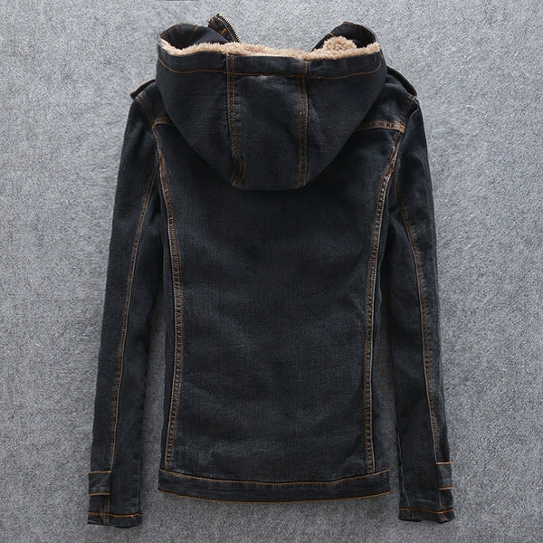 Мъжко дебело зимно дънково яке с качулка и кадифена подплата - малки и големи размери