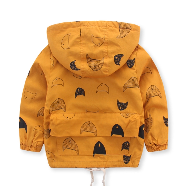 Детско яке за момчета в жълт цвят с качулка с изображения на котета