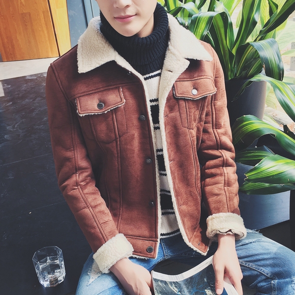 Мъжки зимни топли велурени якета с кадифена подплата кафяви, сиви с обърната яка