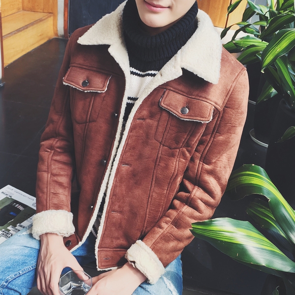 Мъжки зимни топли велурени якета с кадифена подплата кафяви, сиви с обърната яка