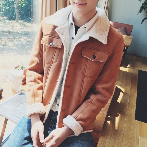 Мъжки зимни топли велурени якета с кадифена подплата кафяви, сиви с обърната яка