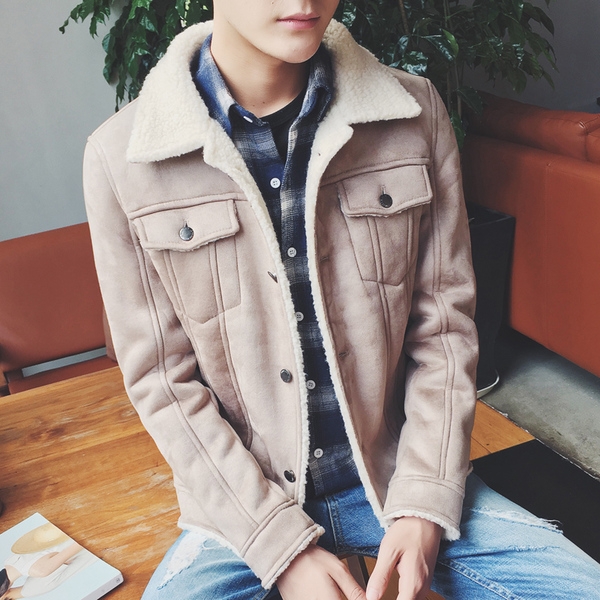 Мъжки зимни топли велурени якета с кадифена подплата кафяви, сиви с обърната яка