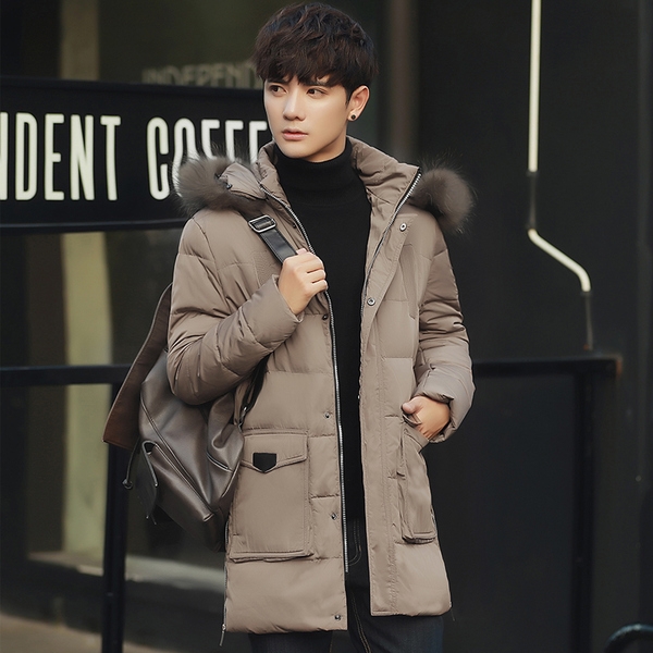 Мъжки дебели и дълги зимни якета с качулка и пух - зелени, черни, виненочервени