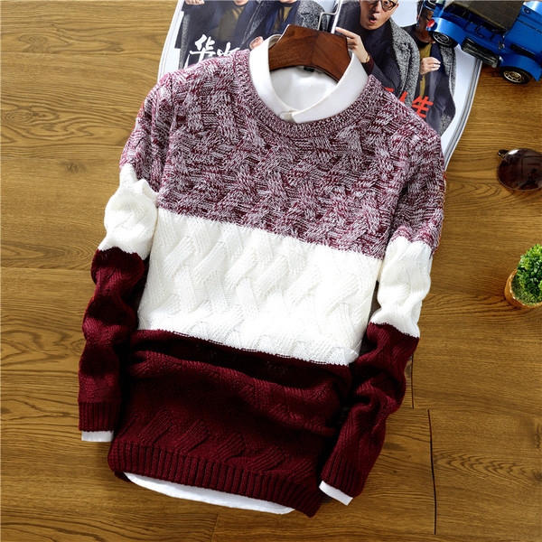 Мъжки есенни и зимни пуловери три модела в бордо, тъмносин и черен цвят