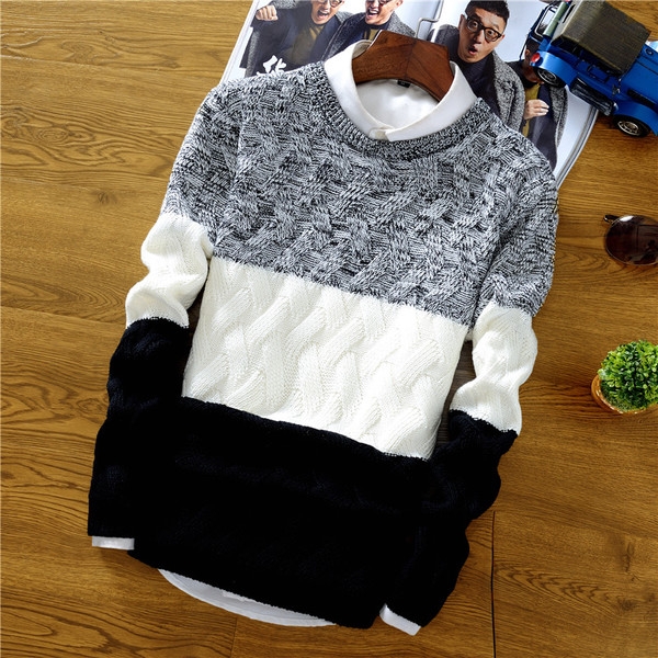 Мъжки есенни и зимни пуловери три модела в бордо, тъмносин и черен цвят