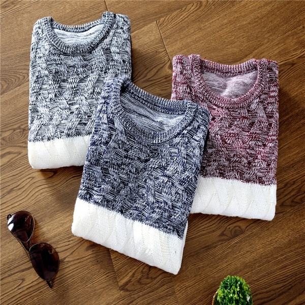 Мъжки есенни и зимни пуловери три модела в бордо, тъмносин и черен цвят