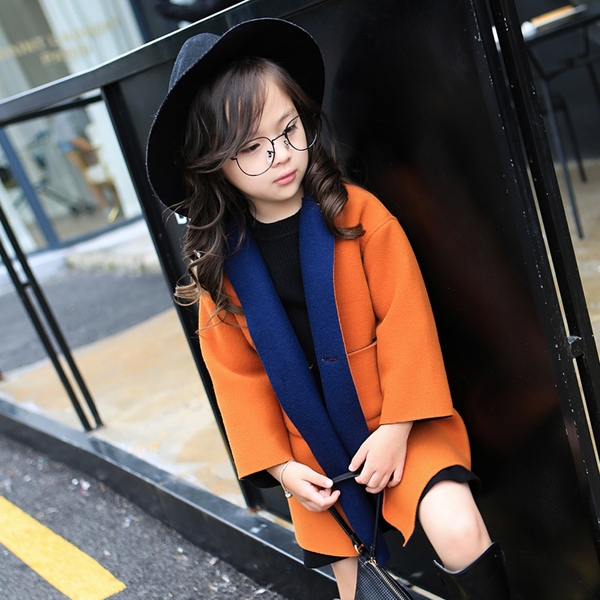 Детско дълго палто в жълт, оранжев и розов цвят с 1 копче и джобове