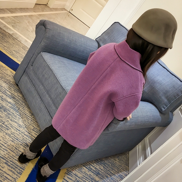 Дълго дебело детско палто за момичета с копче и джобове в 2 цвята - лилав и джинджифил