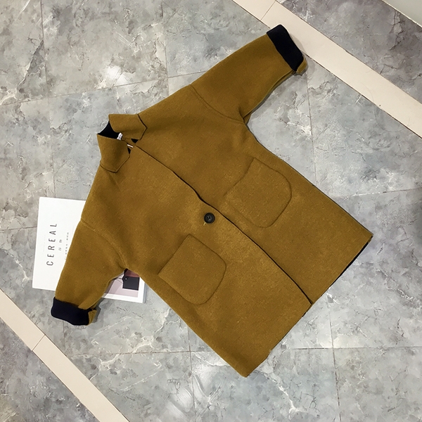 Дълго дебело детско палто за момичета с копче и джобове в 2 цвята - лилав и джинджифил