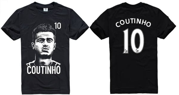 Фен памучна футболна червена, бяла, сива, черна тениска на символите на Ливърпул Клоп - The normal one, Coutinho, Klopp 