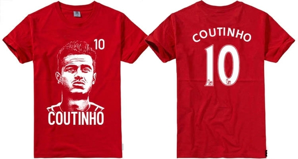 Фен памучна футболна червена, бяла, сива, черна тениска на символите на Ливърпул Клоп - The normal one, Coutinho, Klopp 
