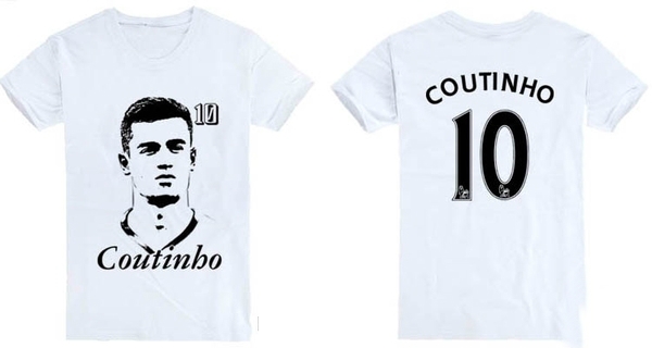 Фен памучна футболна червена, бяла, сива, черна тениска на символите на Ливърпул Клоп - The normal one, Coutinho, Klopp 