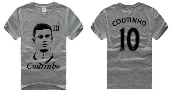 Фен памучна футболна червена, бяла, сива, черна тениска на символите на Ливърпул Клоп - The normal one, Coutinho, Klopp 