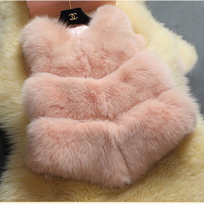 Елегантен дамски есенен и зимен къс елек от изкуствена кожа с имитация на лисица - бял, розов, червен, черен