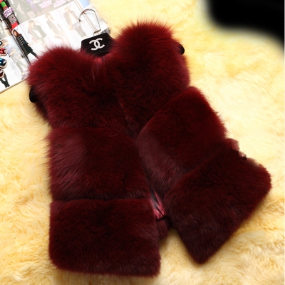 Елегантен дамски есенен и зимен къс елек от изкуствена кожа с имитация на лисица - бял, розов, червен, черен